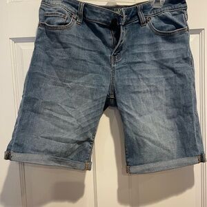 New York & Company Blue Jean Shorts with Cuffed Hems 9” length